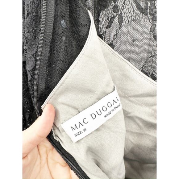 Mac Duggal 67703 Black Floral Appliqué Long Sleeve Cocktail Midi Dress Size 16 - Picture 7 of 8